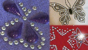Loose rhinestones and rhinestuds plus a range of premade sparkly designs Loose rhinestones and rhinestuds plus a range of premade sparkly designs