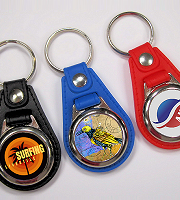 Leather style fob keyring 25mm round 