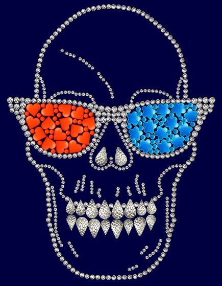 Skull with sunglasses rhinestud design (pack of 5)