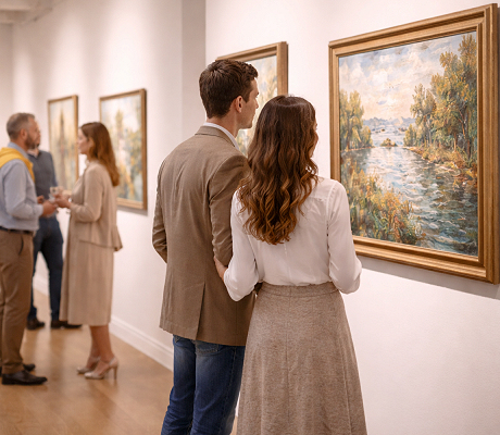 People in art gallery