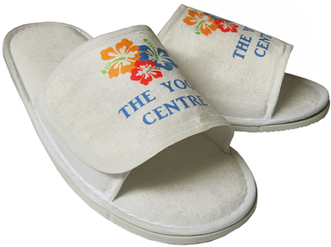 Unisex travel slippers with open toe and Velcro fastening