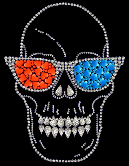 Skull with sunglasses rhinestud design (pack of 5)