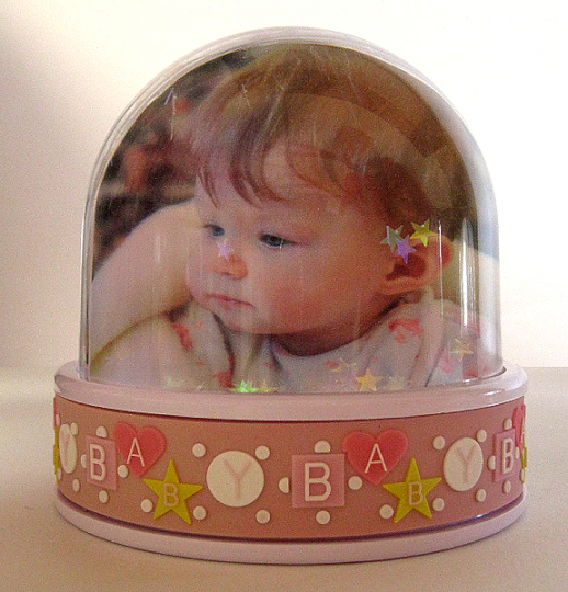 Baby girl photo globe with pastel iridescent stars